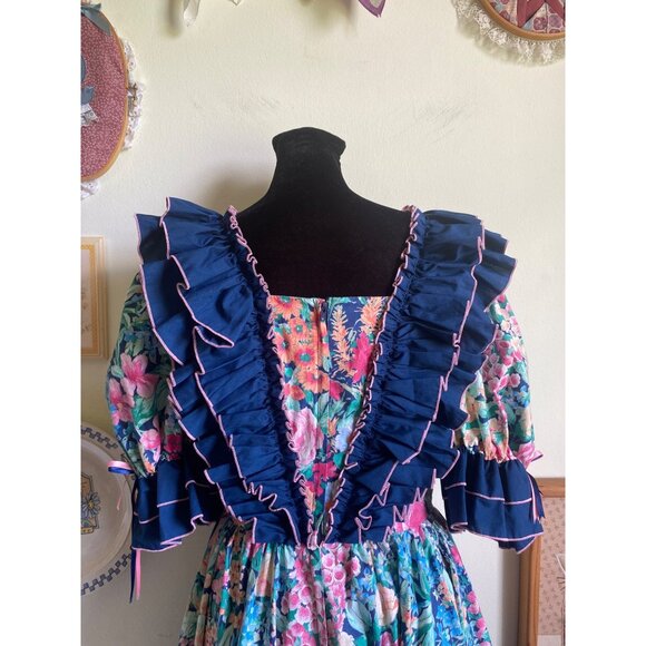 80's vintage Call it Fancy floral puff sleeve bow accent square dancing dress - Picture 8 of 11